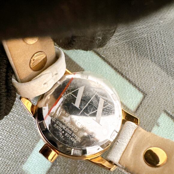 Armani Exchange AX6020 Rose Gold Studded White Leather Strap Watch main image 6